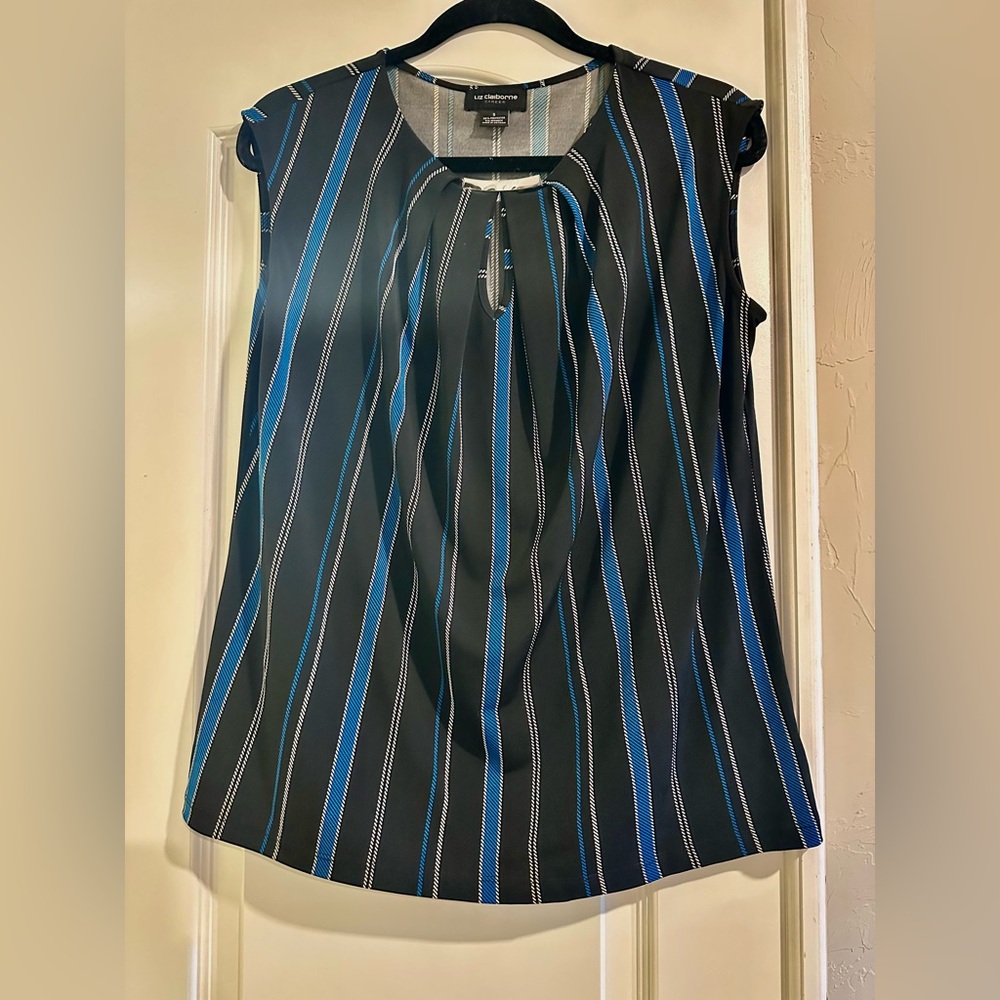 Liz Claiborne Women's Black and Blue Striped Top.